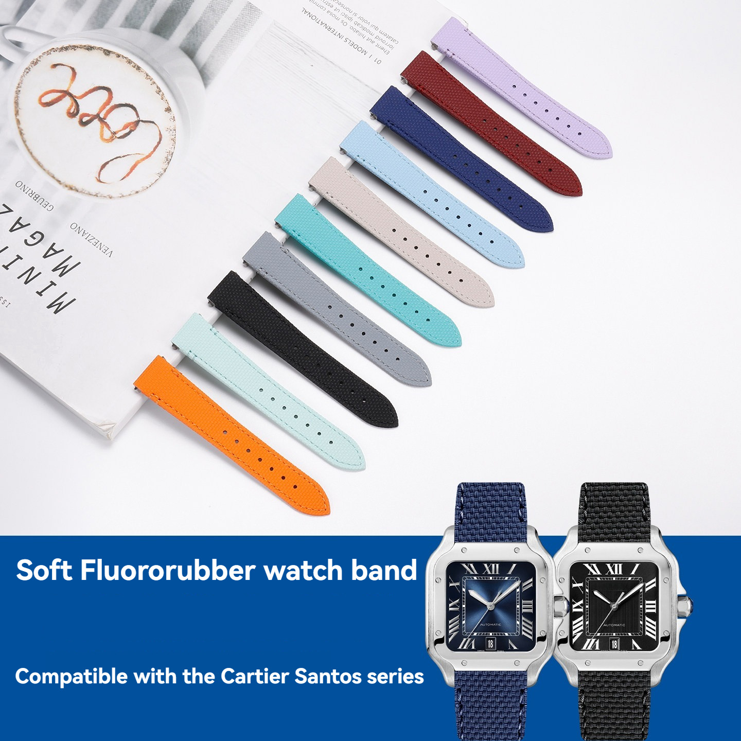Cartier Watch Santos - Cinturino per orologio in gomma fluorurata